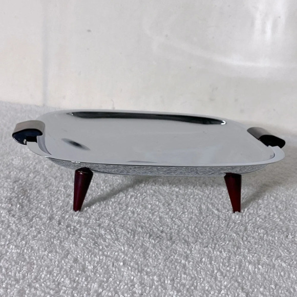 Vintage Glo Hill Gourmates  Chrome And Cherry Red Bakelite Atomic Serving Tray - Picture 3 of 11